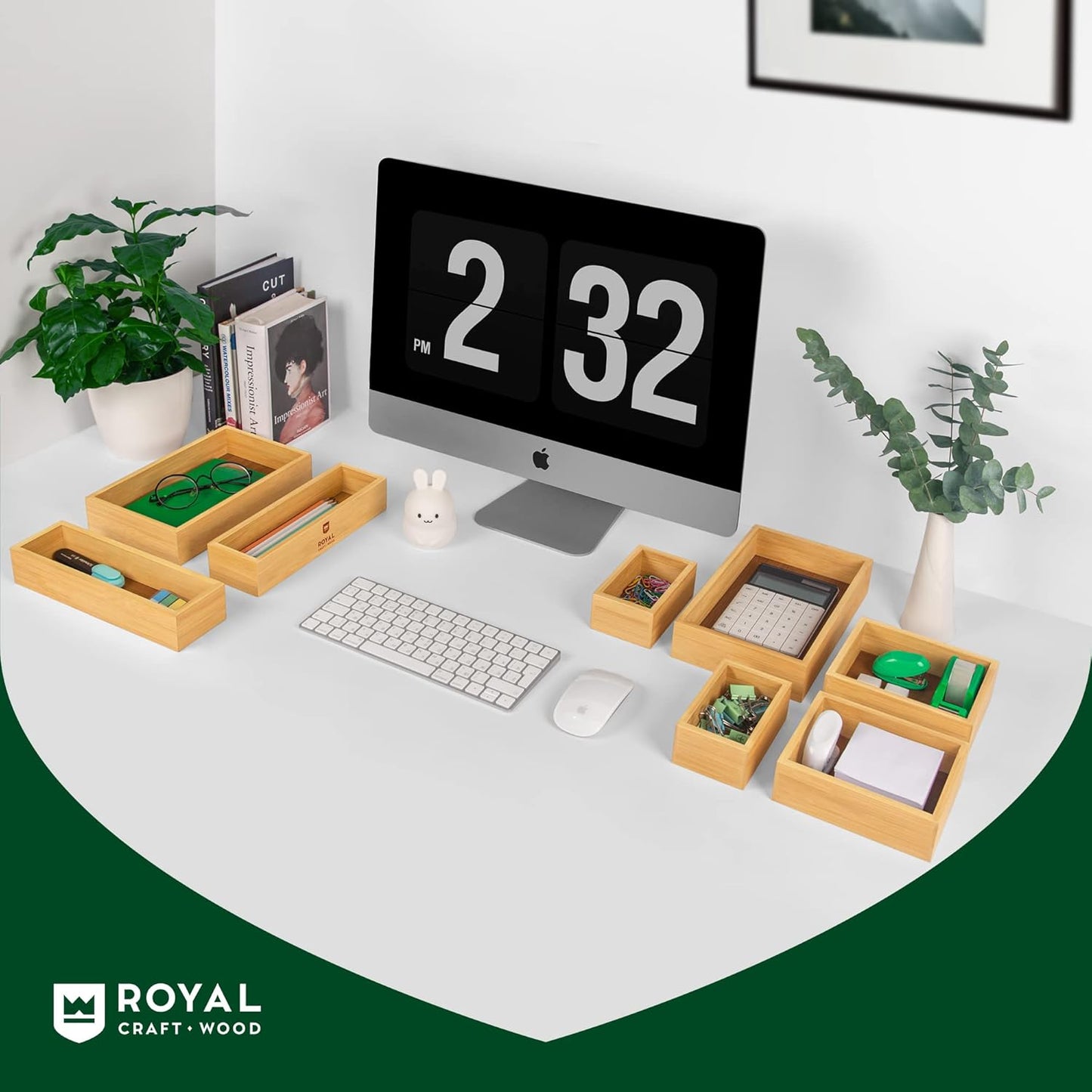 ROYAL CRAFT WOOD 5-Piece Bamboo Drawer Organizer Set – Multi-Use Storage Trays for Kitchen, Bathroom, Office, Makeup, Jewelry & More – Junk Drawer Tray, Utensil Holder, Storage Box & Bin Set (5 Boxes)