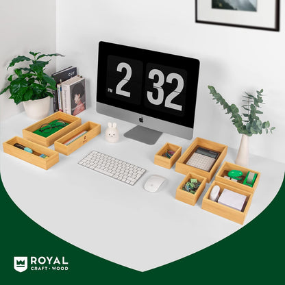 ROYAL CRAFT WOOD 5-Piece Bamboo Drawer Organizer Set – Multi-Use Storage Trays for Kitchen, Bathroom, Office, Makeup, Jewelry & More – Junk Drawer Tray, Utensil Holder, Storage Box & Bin Set (5 Boxes)