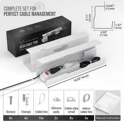Under Desk Cable Management Tray no Drill – Wire Management - Cord Organizer – Huge Load Capacity – Under Desk Cable Tray no Drill (Black, 2 Pieces Set)