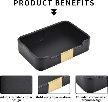Luxury Leather Valet Tray Desktop Storage Organizer,Bedside Vanity Catchall Tray Nightstand Caddy Holder for Cosmetic,Jewelry,Watch,Keys,Phone,Wallet,Remote Controller,Pen,Black