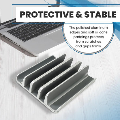 Elestoria 5- Slot Vertical Laptop Stand - Aluminum Laptop Stand Vertical for Desk - Fits MacBook Pro/Air, Surface, Mobiles & Gaming Laptops up to 17.3" - Heavy Duty Laptop Holder for Desk - (Black)