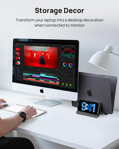 SODI Vertical Laptop Stand for Desk, Gravity Auto Lock MacBook Stand, Aluminum Laptop Holder Vertical Compatible with MacBook Pro, Air, Tablet, Space-Saving Organize Work & Home Office, Gray