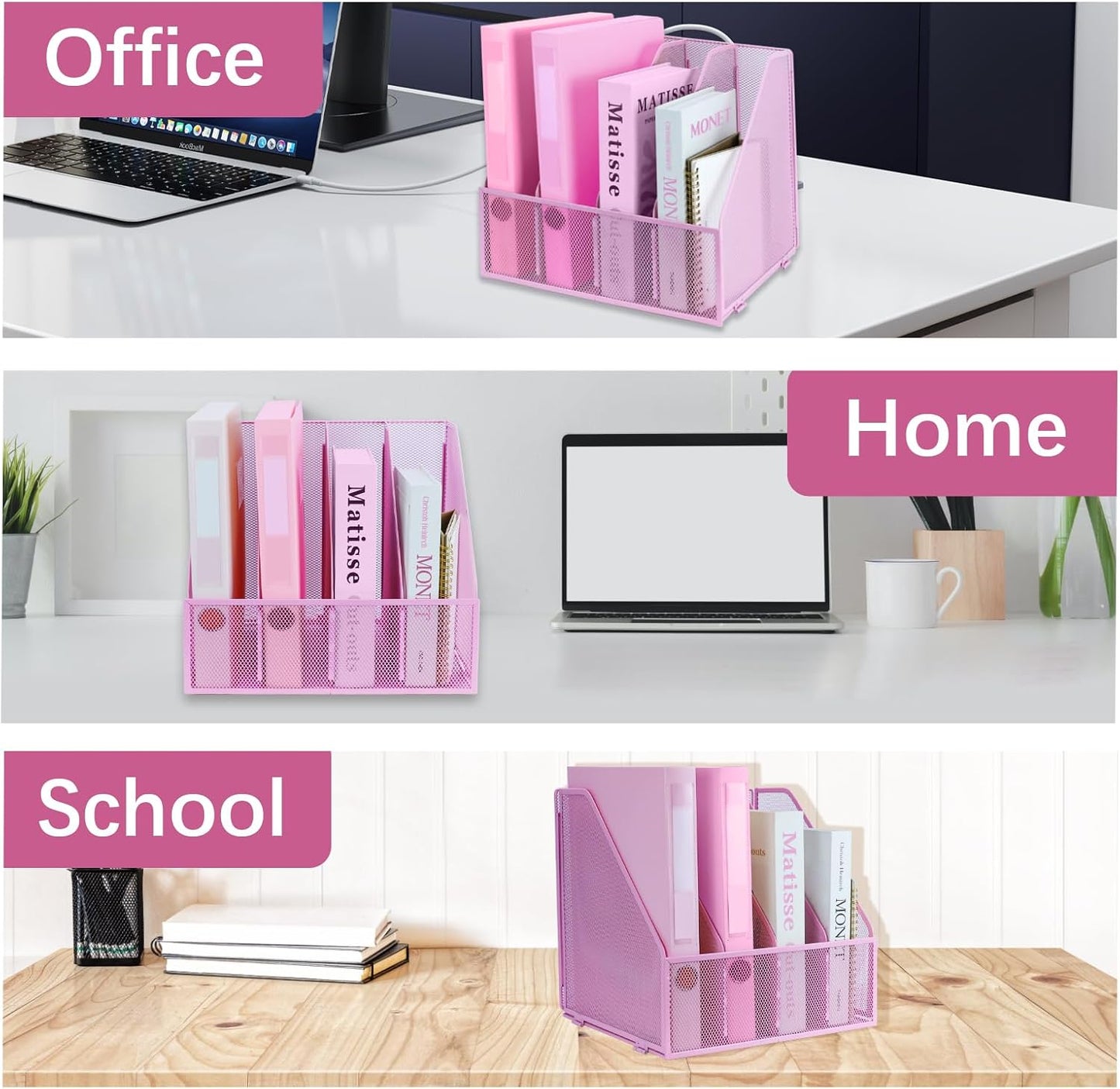 Desk Organizers, Metal Magazine File Holder with 5 Vertical Compartments Rack Binder File Organizer for Office Supplies, Home Workspace - Black