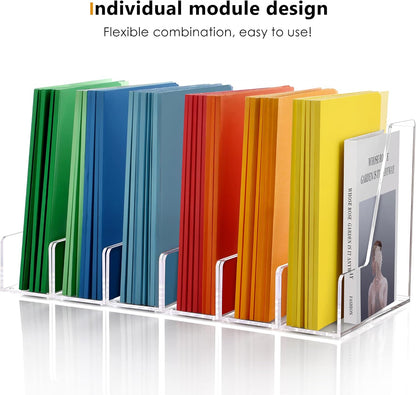 SANRUI Acrylic Magazine Holder Desk Organizer Workspace Sorters，Clear Bookend File Sorter Holder，Folder Rack, Office Accessories Organization Storage with 3 Vertical Compartments