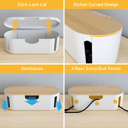 D-Line Cable Management Box, Power Strip Cover, Floor Outlet Hider, Desk Cord Organizer, Hide Extension Leads, 12.75" (L) x 5" (W) x 4.5" (H), for use with Power Strips up to 10.5in (L) - Small, Black
