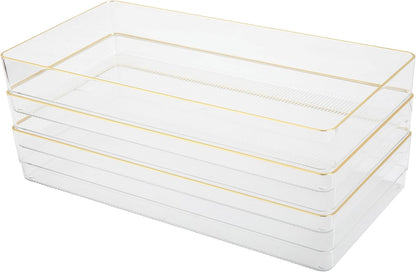 Martha Stewart Kerry Plastic Stackable Office Desk Drawer Organizers, 6" x 3", 6 Pack, with Gold Trim