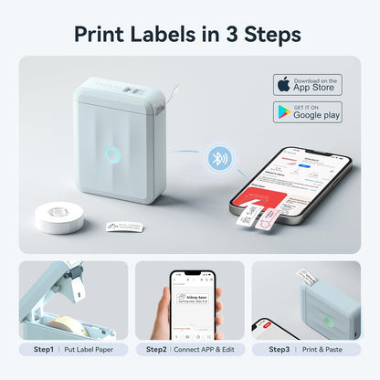 NIIMBOT D110 Upgraded Version Mini Label Maker Machine with Tape, Portable Bluetooth Thermal Printer, Sticker Labeler with Multiple Templates for Office Organization Home Kitchen School, White