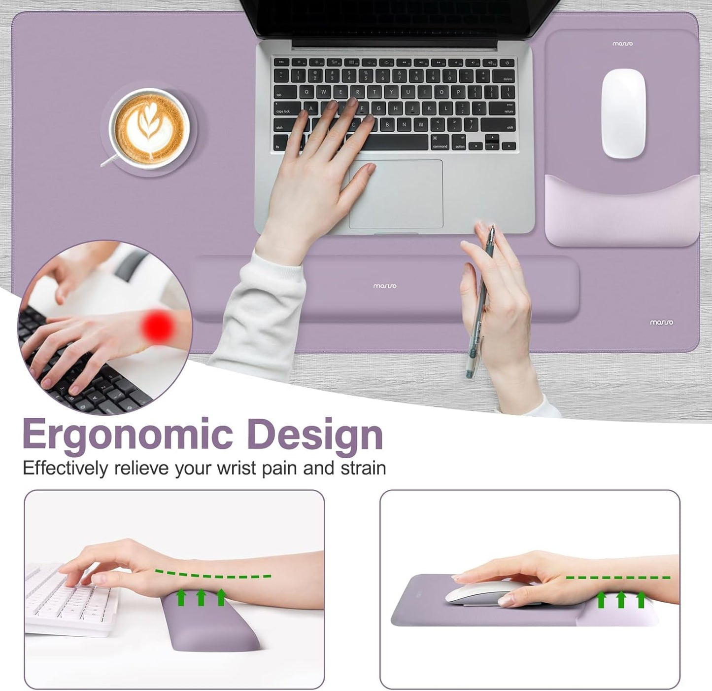 MOSISO Keyboard Mouse Pad Set, Large Gaming Mouse Pad&Rectangular Keyboard Wrist Rest&Mousepad with Wrist Rest&Coaster, Ergonomic Non-Slip&Easy Typing Pad with Curved Silicone Lining, Antique Green