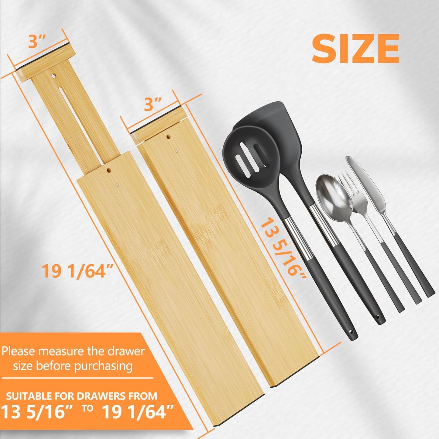 BAMEOS Drawer Dividers kitchen Organization Bamboo Utensil Organizers for Kitchen Bedroom Bathroom Dresser Office 4-pack