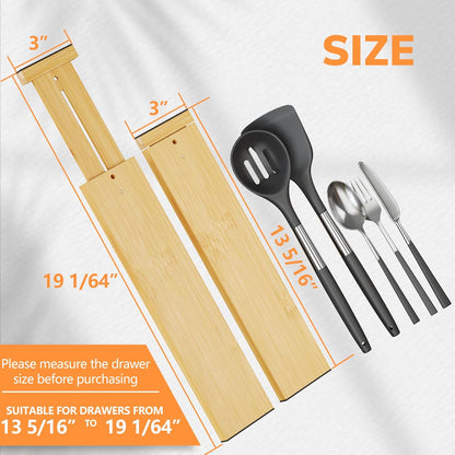 BAMEOS Drawer Dividers kitchen Organization Bamboo Utensil Organizers for Kitchen Bedroom Bathroom Dresser Office 4-pack