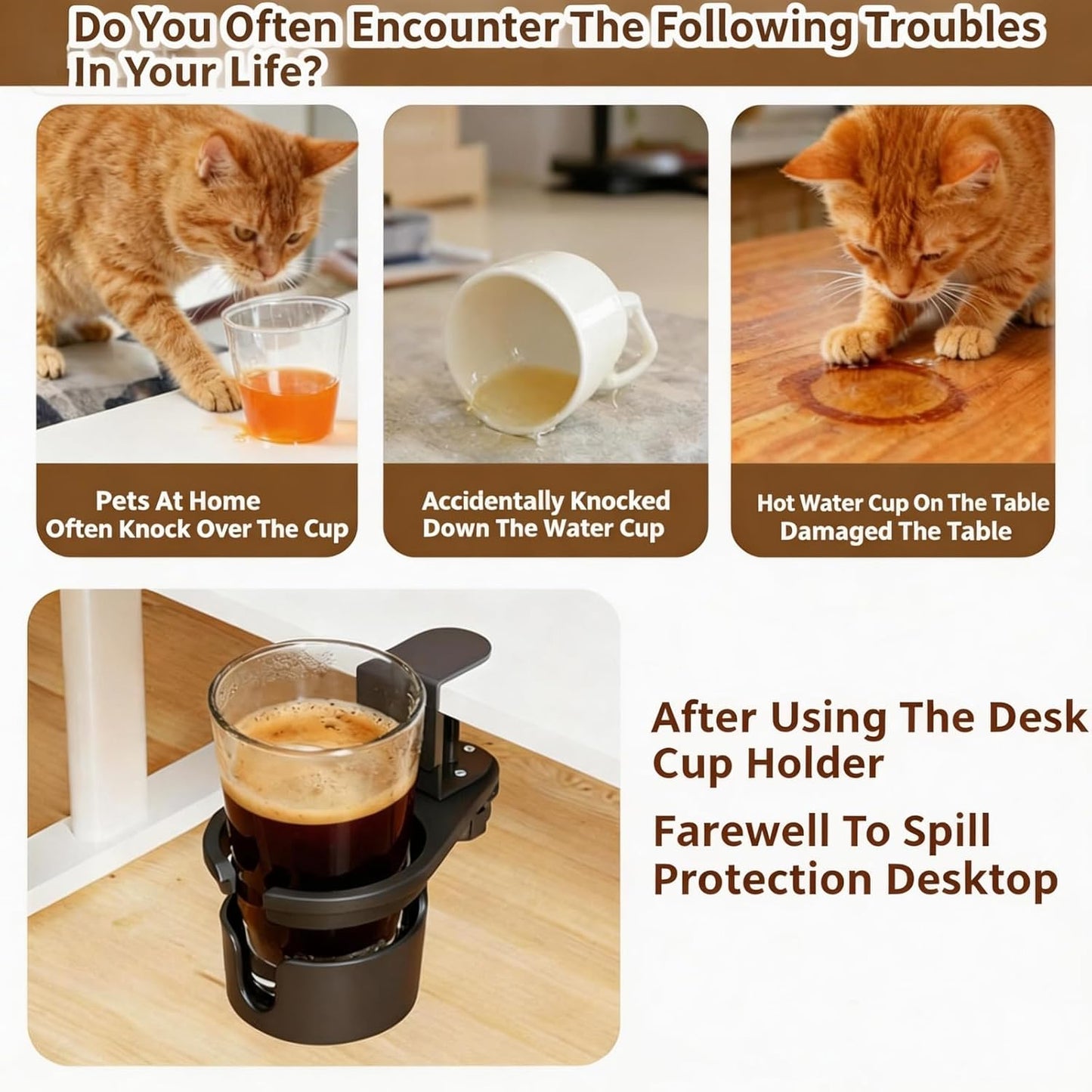 Clamp-On Under Desk Organizer with Cup Holder, 360° Rotating Mesh Drawer with Cable Hole, No-Drill Desk Drawer Organizer for Gaming Desk Accessories, Office Supplies, Coffee Mug, Dorm(2 in1)