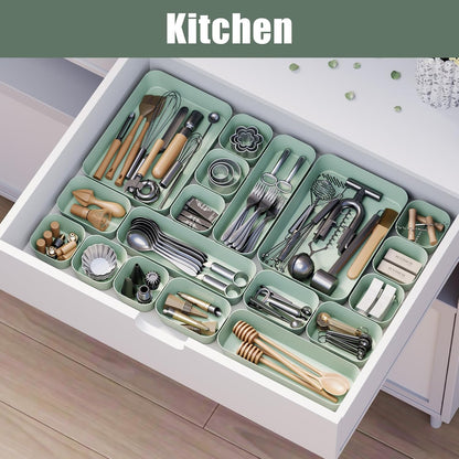 Plastic Drawer Organizers, 10 PCS Drawer Organizer Bins, Bathroom and Vanity Organizer Plastic Tray, Makeup organizer and storage for Makeup, Bedroom, Kitchen Gadgets Utensils and Office (Green)