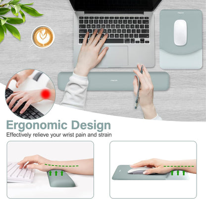 MOSISO Wrist Rest Support for Mouse Pad&Keyboard Set, Rectangular Ergonomic Mousepad Non-Slip Base Home/Office Pain Relief&Easy Typing Pad with Neoprene Cloth&Raised Silicone Lining, Green