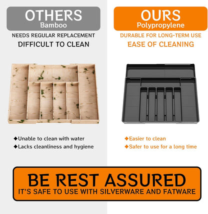 Clear Expandable Silverware Organizers for Kitchen Drawers,Large BPA Free Cutlery Organizer in Drawer,Plastic Utensil Drawer Organizer Suitable as Flatware,Knife,Fork,Spoon,Silverware Holder and Tray