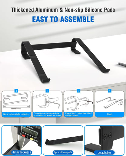 Ventilated Laptop Stand for Desk, Ergonomic Aluminum Laptop Riser, Computer Stand for Laptop, Compatible with MacBook Air Pro, Dell, HP, More 11-17.3 Inches Notebook, Work from Home (Black)