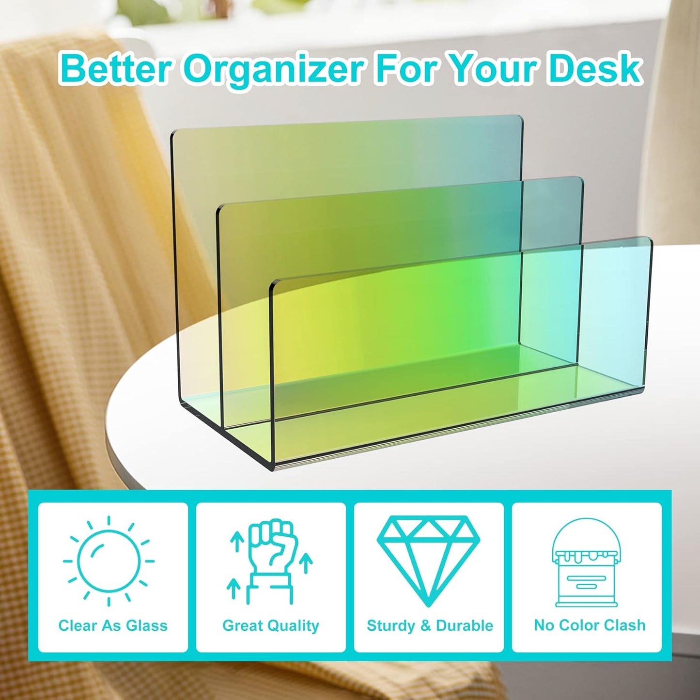 Boloyo Acrylic File Holder,1PC 2 Sections Clear File Organizer Mail Letter Sorter Desktop Folder Holder for Home Office School Envelope Bill Filling Paper Document