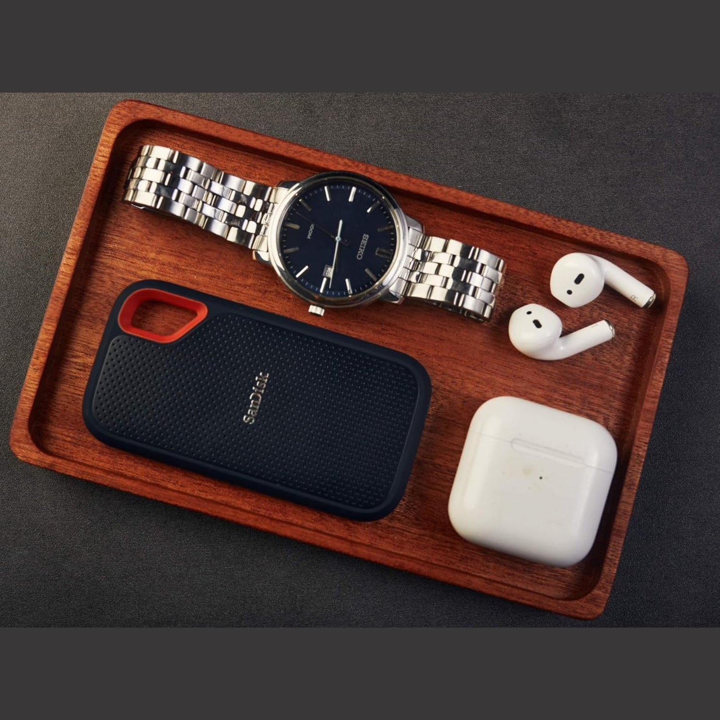 Set of 2 Wooden Trays – Pen Tray, Valet Tray, Desk Organizer, Fountain Pen Holder, EDC Tray for Phone, Jewelry, Cologne & Keys.