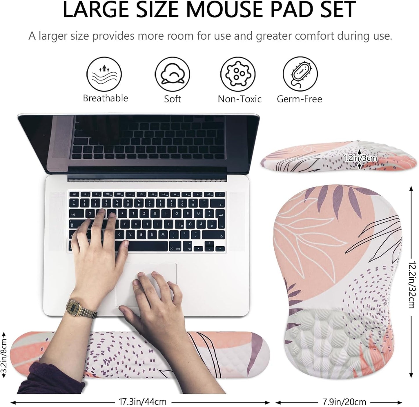 Mouse Pad Wrist Support, Laokiiy 2 in1 Keyboard Wrist Rest+ Ergonomic Mouse Pad, Non-Slip Wrist Rest for Computer Keyboard, Made Easy Typing & Relieve Wrist Pain（Banana Leaf Green）