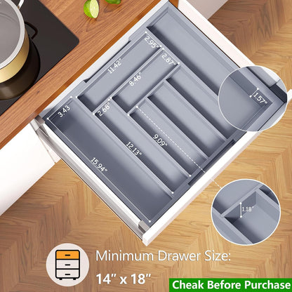 Pipishell Bamboo Expandable Silverware Drawer Organizer, Adjustable Kitchen Utensil Tray for Forks, Spoons and Knives, Wood Storage Cutlery Holder for Bedroom and Living Room
