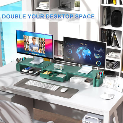 gianotter Dual Monitor Stand Riser, Desk Organizer With Drawer and 2 Pen Holders, Computer Monitor Stand, Shelf for Top of Desk, Black