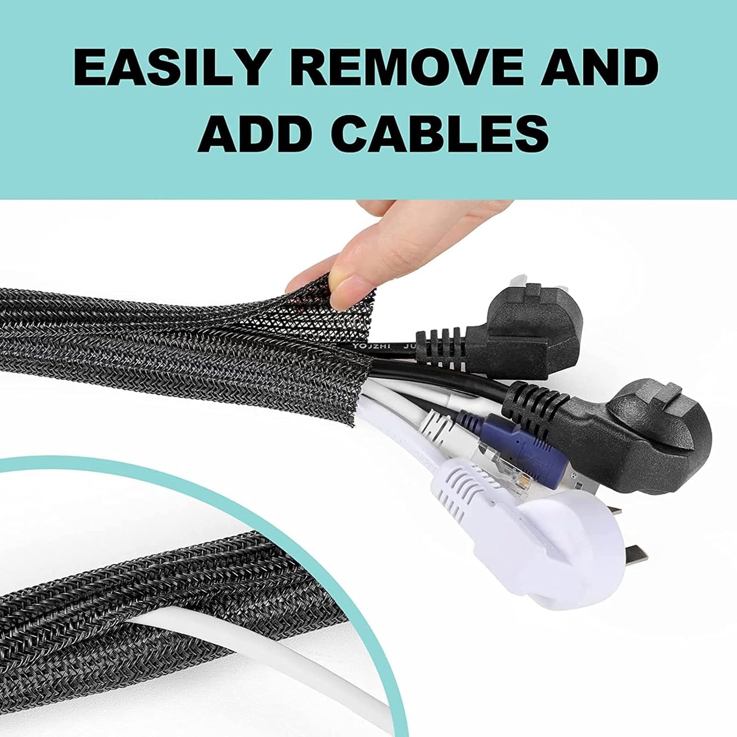 AGPTEK White Cable Sleeve, 2 Pack 5ft - 1.2 Inch Cable Management, Desk Cord Cover Organizer Wire Hider for Computer TV Wire Loom Tubing, Pet Proof Cord Protector from Cat Dog Chewing, White