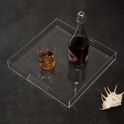 KEVLANG Clear Sturdy Acrylic Serving Tray with Handles-12x16Inch-Serving Coffee,Appetizer,Breakfast,Butler-Kitchen Countertop -Makeup Drawer Organizer-Vanity Table -Ottoman