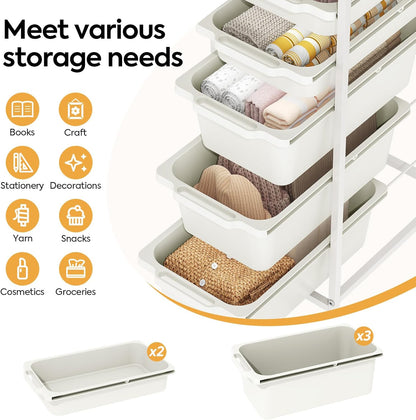 Rolling Storage Cart with 3 Drawers, Craft Organizer, Wooden Tabletop Utility Cart for Bedroom, Children's Room and Office Organization, Under Desk Trolley with Lockable Wheels,White