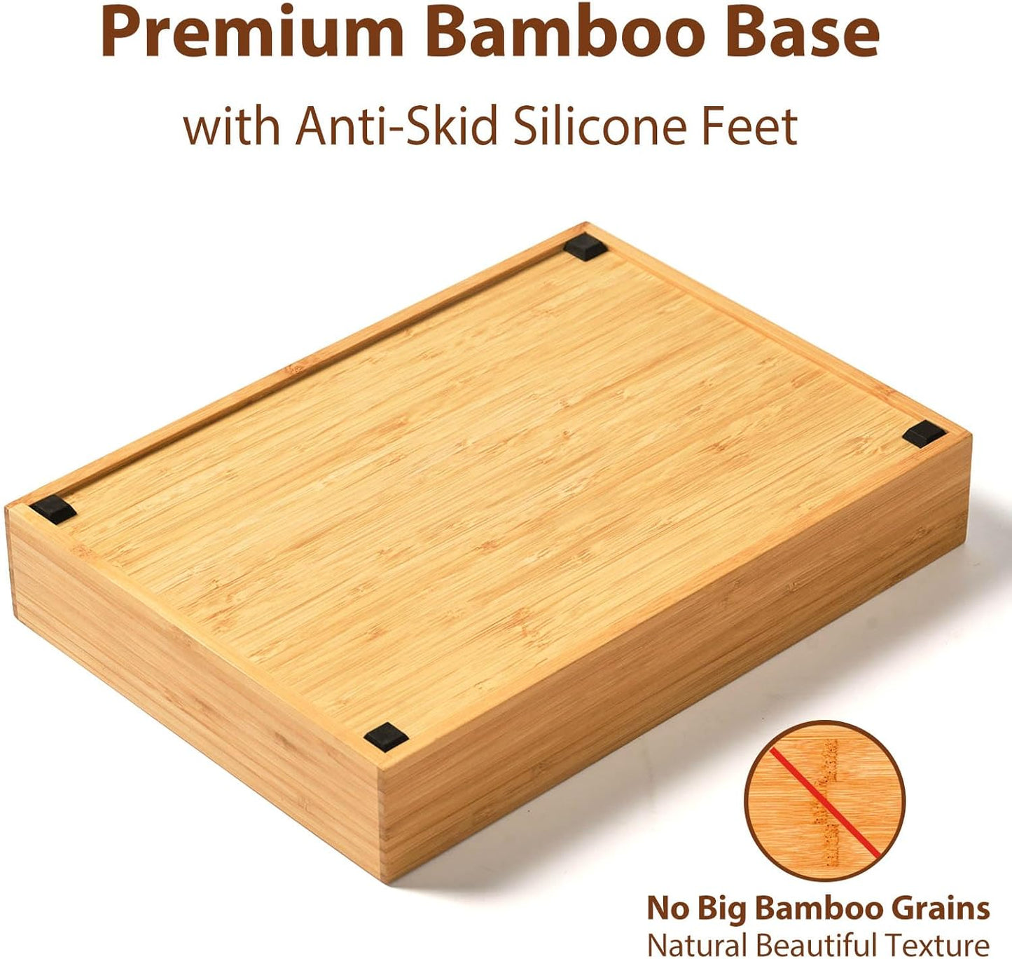 Umilife Bamboo Kitchen Drawer Organizer, 13 Inch Silverware Utensil Tray Holder, Extra Deep Grooved Drawer Divider, 7 Slots Total Bamboo Wood Caddy for Flatware Cutlery Knives, Forks, Spoons