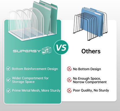 SUPEASY File Organizer for Desk, 5-Section Mesh Desk Organizer, Vertical File Holder Desktop Organizer File Sorter, File Folder Holder for Office Supplies, Black