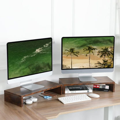 TEAMIX 20 inch White Monitor Stand Riser, Wood Desktop Stand for PC/TV/Laptop/Printer, White Monitor Riser with Storage, Computer Stand with Keyboard Organizer