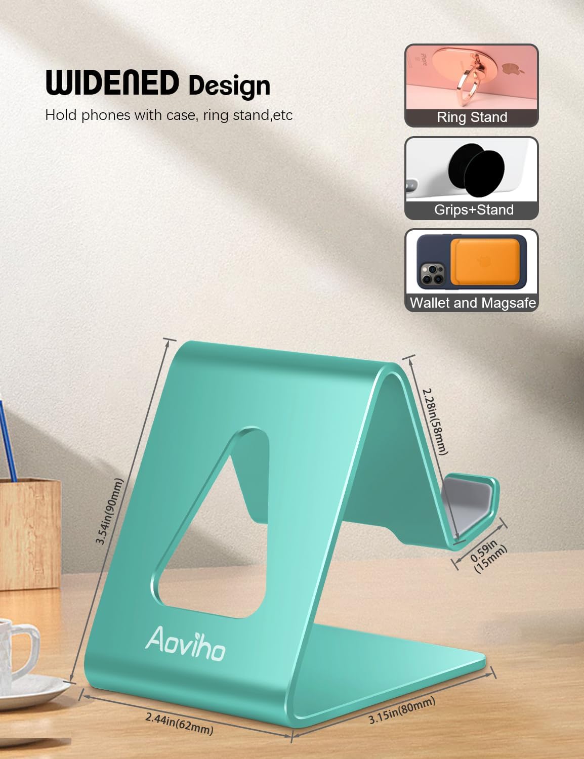 Aoviho Desk Cell Phone Stand Phone Holder, Aluminum Phone Cradle Dock for iPhone17 16 15 14 13 12 pro Mini 11 X Xs max 8 7 6 6s Plus SE Samsung All Smart Phones, Rose Gold