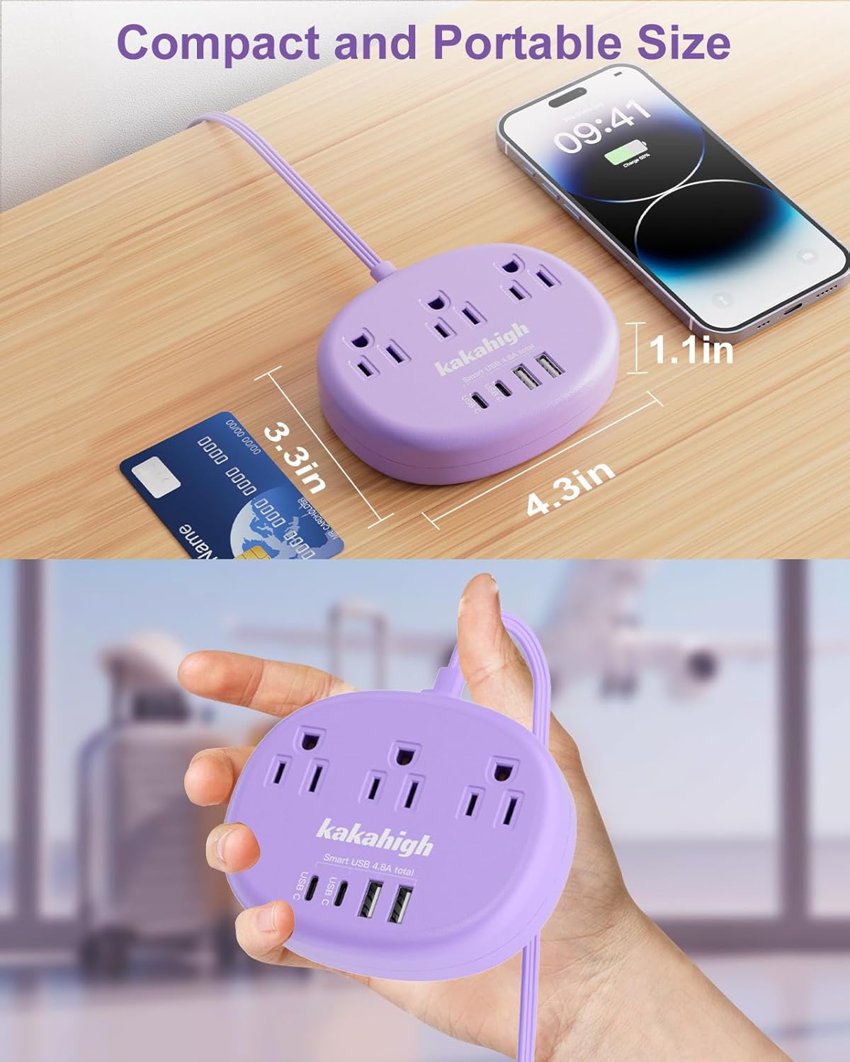 Pink Extension Cord with Surge Protected 1080J - 5 FT Kawaii Power Strip, 1625W Cute Extension Cord with 3 AC Outlet 4 USB (24W/4.8A), Compact for Cute Pink Kawaii Desk Home Essentials