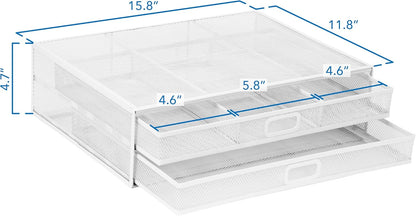 Mount-It! Mesh Computer Monitor Stand Riser [Metal] Desk Organizer with Two Pullout Storage Drawers for Desktop, Laptop, and Printer Accessories and Office Supplies (White)