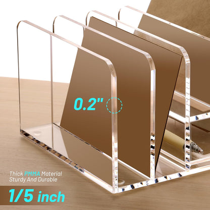 SANRUI 3 Compartments Mail Organizer Letter Holder for Desk ,Vertical Letter Holder,File Sorter Acrylic Desk Organizer Office Supplies,Clear