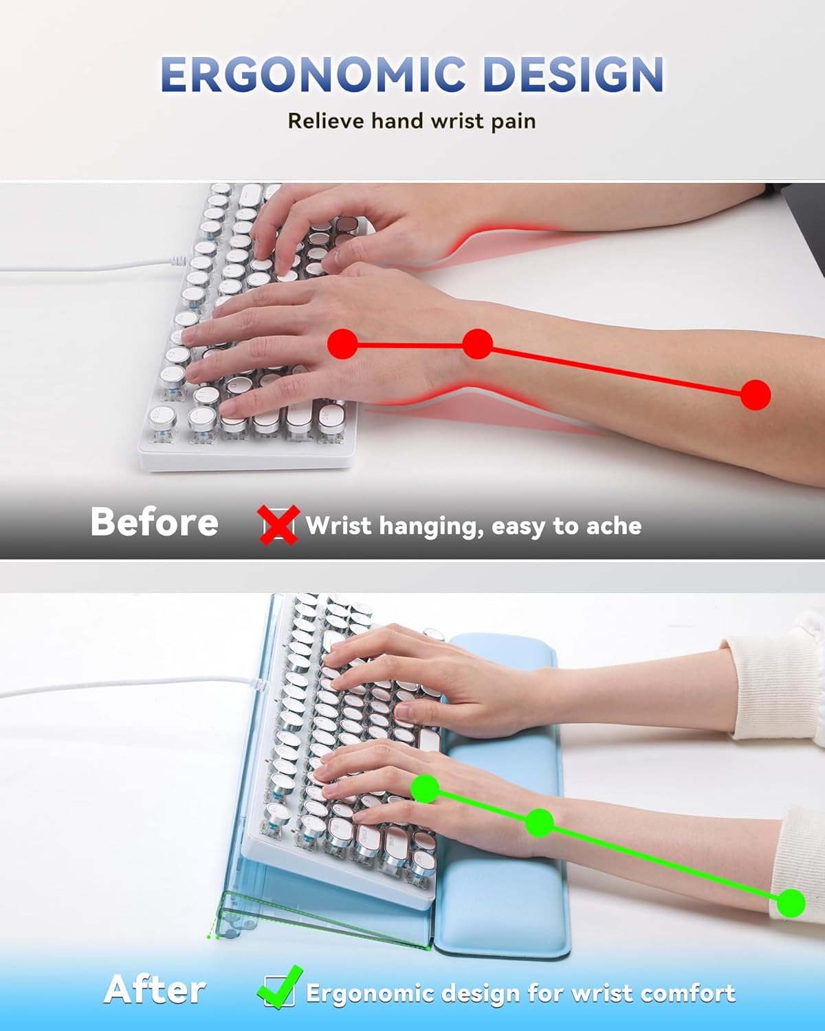Laborio Computer Keyboard Stand for Desktop, 2-Level Height Adjustment Keyboard Wrist Rest, Non-Slip Key Board Riser Pad for Office, Gaming, and Home Desks