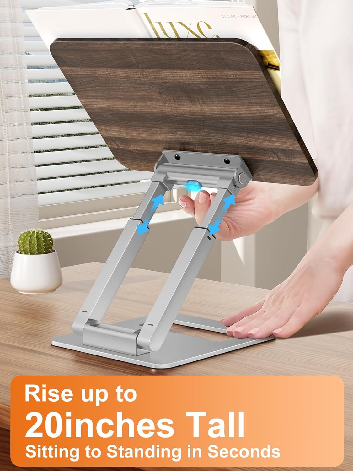 Tounee Book Stand, Telescopic Book Holder Stand, Adjustable Height Pull Out Design Ergonomic Cookbook Stand with Elastic Page Clips Fits All Books (Gray)
