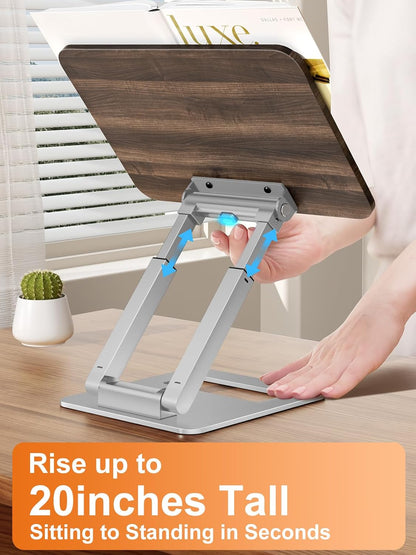 Tounee Book Stand, Telescopic Book Holder Stand, Adjustable Height Pull Out Design Ergonomic Cookbook Stand with Elastic Page Clips Fits All Books (Gray)