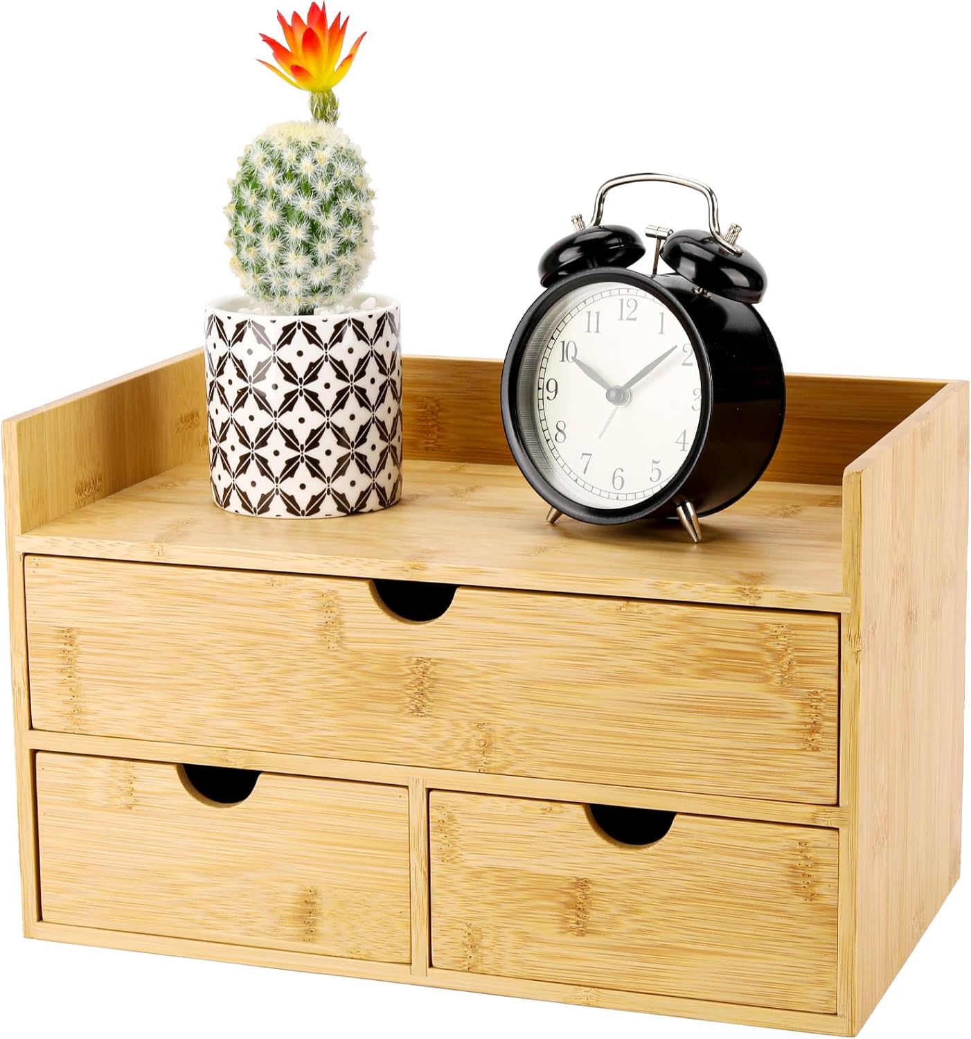 Charmewooden Bamboo Desk Organizer with 3 Drawers, Countertop Organizer with Drawers Makeup Storage Drawer 3 Drawers Tabletop Storage Organization Box Home Office Workspace