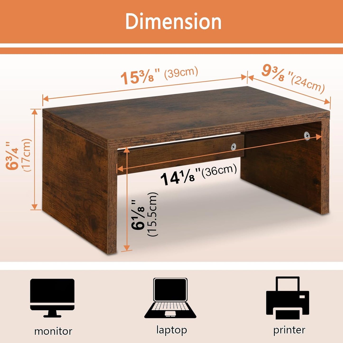 TEAMIX 14.2 inch Monitor Stand Riser, Rustic Brown Wood Monitor Riser with Storage for Desk Small Monitor Stand TV/Screen/PC/Laptop Riser Computer Stand Desktop Shelf (Brown-14.2 inch)