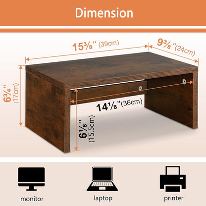 TEAMIX 14.2 inch Monitor Stand Riser, Rustic Brown Wood Monitor Riser with Storage for Desk Small Monitor Stand TV/Screen/PC/Laptop Riser Computer Stand Desktop Shelf (Brown-14.2 inch)