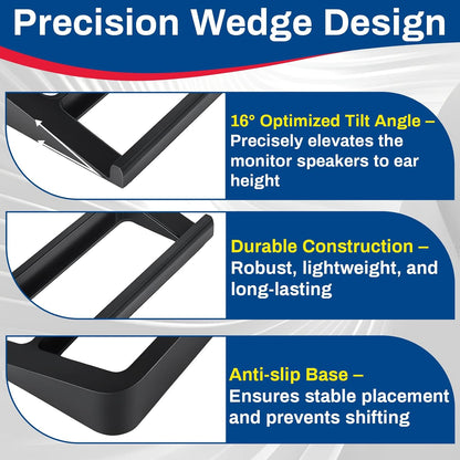 1 Pair Hyparade Desktop Speaker Stands, Suitable for Most Small Speakers, 16° Tilt Wedge-Shaped Speaker Riser with Shock-Absorbing Foam, Space-Saving Design