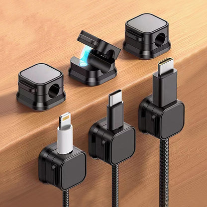 6Pcs Black Magnetic Cable Organizer - Adhesive Cord Clips for Desk Home, Easy Wire Management for Computer Cables