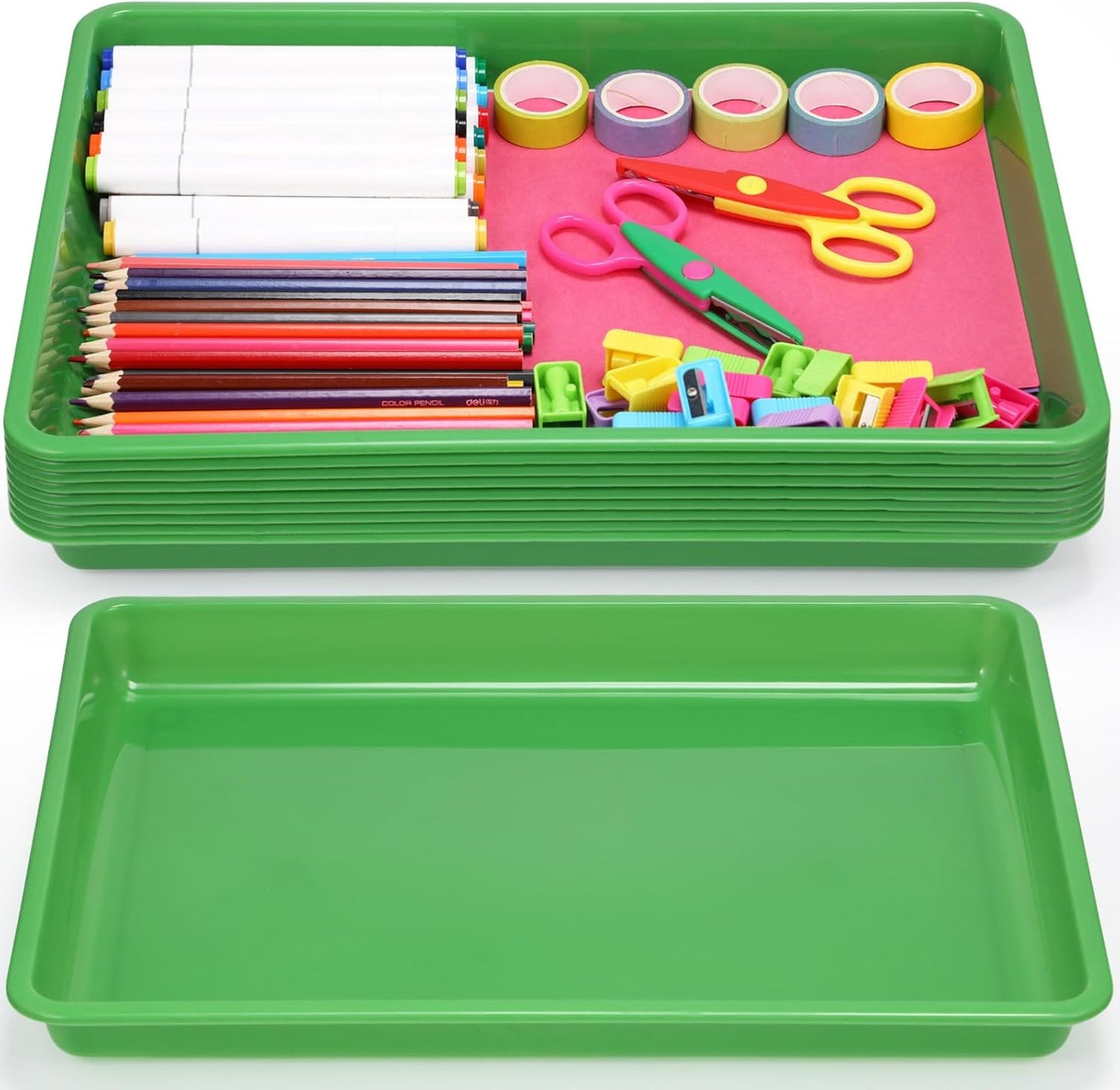 Hoteam 10 Pcs Flat Storage Organizer Tray Bin Paper Tray for Classroom Plastic Stackable File Organizer for School Office Teacher Book Organization(Clear,13.78 x 9.84 x 3.15 Inch)