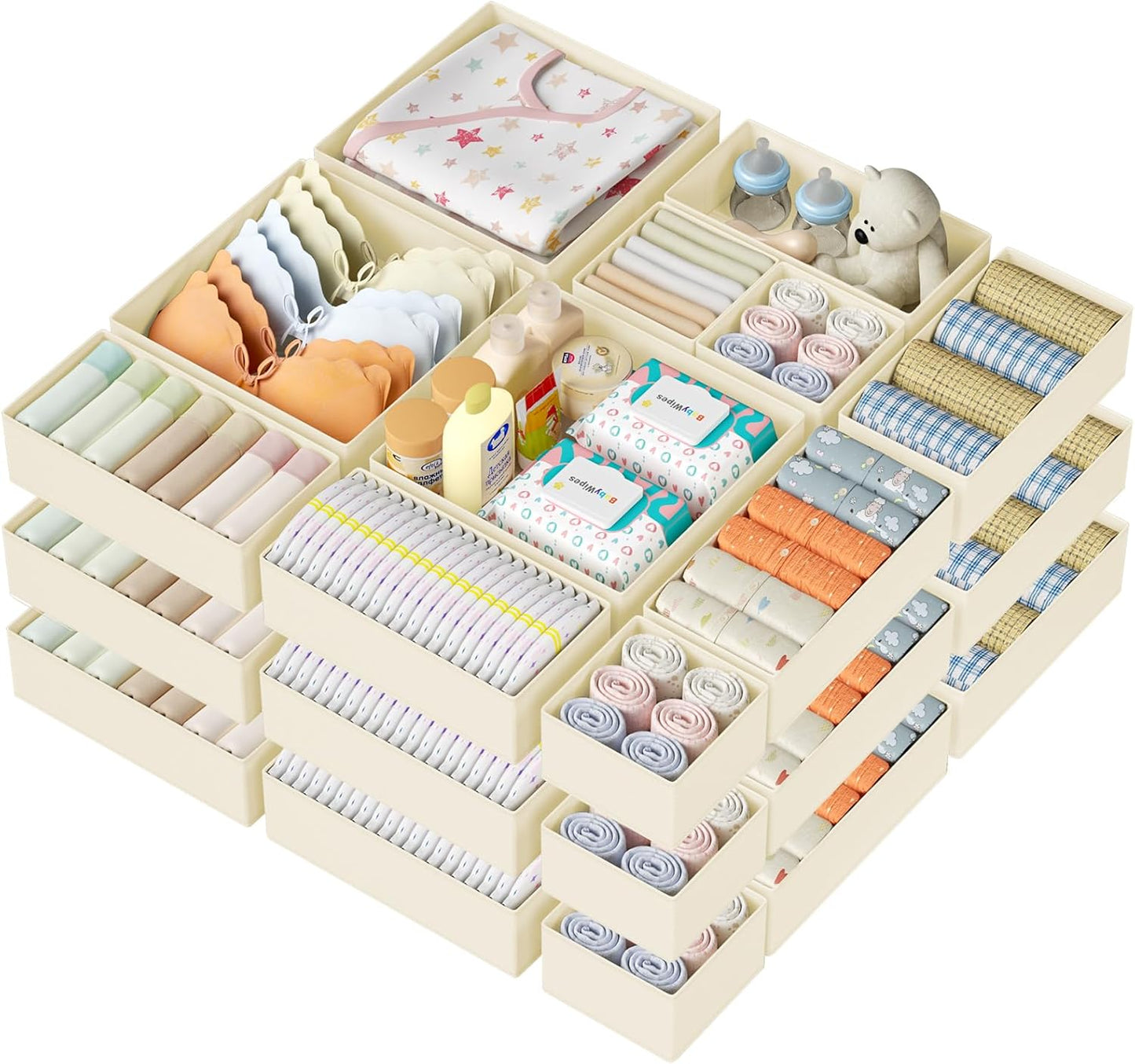 DIMJ Drawer Organizer Clothes - 20 Pack Closet Drawer Organizer Bins for Baby Clothes Storage, Fabric Dresser Organizer for Nursery Bedroom, Foldable Small Drawer Dividers for Underwear Socks