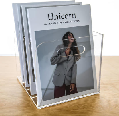 Magazine Holder - Acrylic File Holder and Desk Organizer, Clear Bookend File Sorter, Acrylic Book Organizer and Storage Box for Documents, Magazine Holder Rack for Classroom, Home, and Office