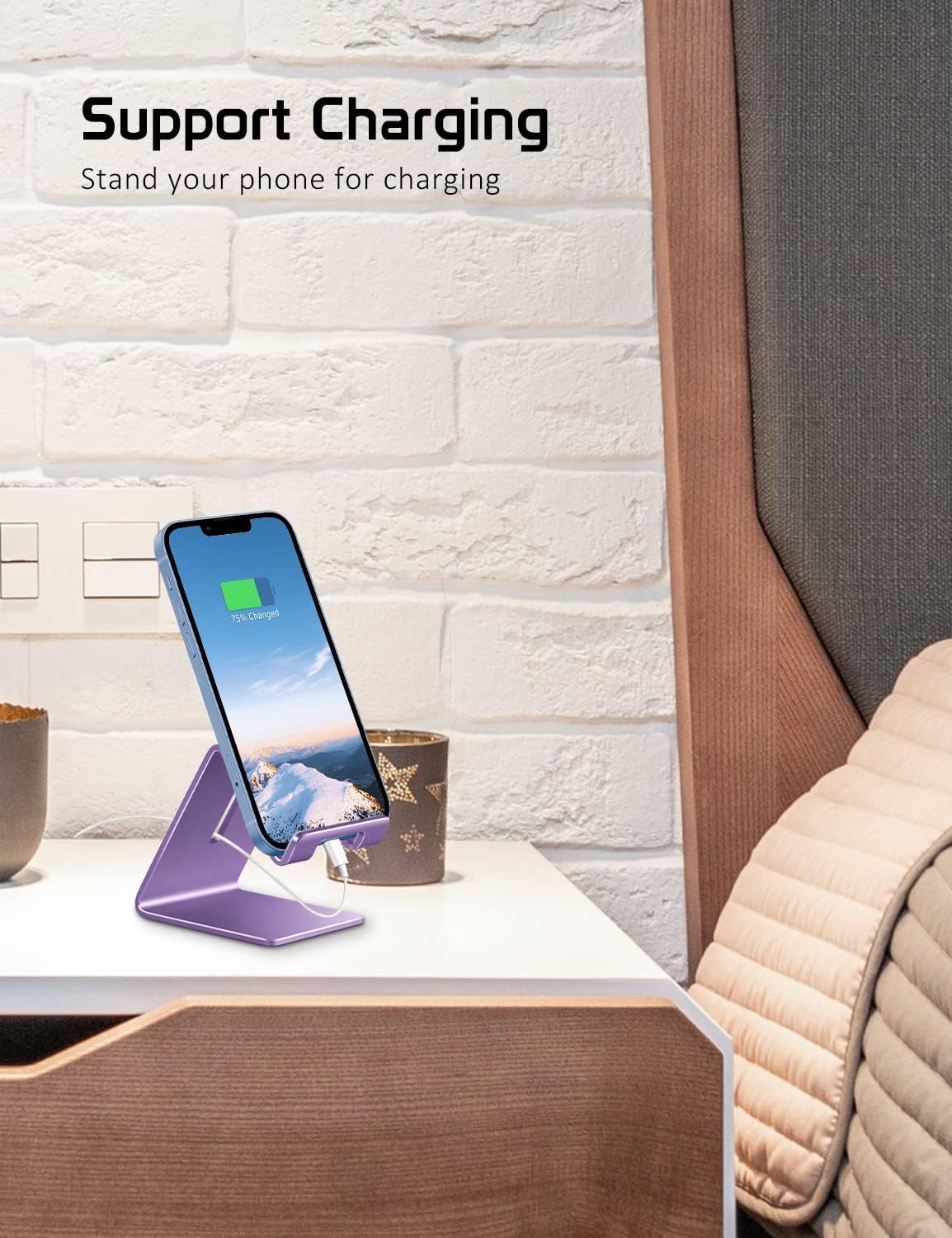 Desktop Cell Phone Stand Holder, Aluminum Solid Portable Universal Desk Stand for iPhone 16 15 14 13 12 11 X 8 7 6 Plus 5 Ipad 2 3 4 Mini Samsung Huawei All Mobile Smart Phone, Silver