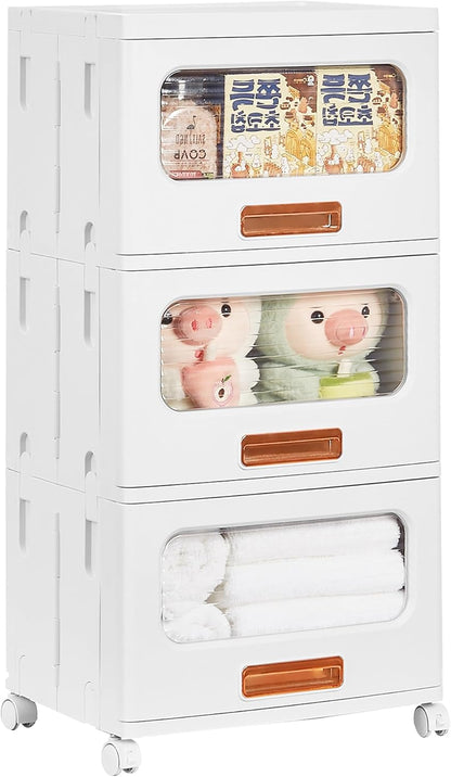 VECELO Plastic Storage Cabinet with Drawers, Stackable Storage Bins with Wheels, Waterproof Bathroom Storage Organizer, Multi-Tier Closet Storage for Bedroom, Living Room, Kitchen, Large 2-Tier