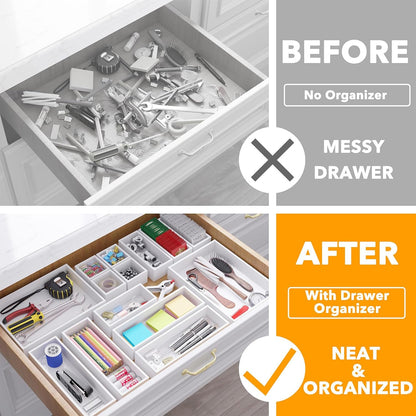 SpaceAid 14-Piece Bamboo Drawer Organizer Storage Boxes Set, Wood Tray Junk Drawer Organizers Multi-Use Divider Bins for Kitchen, Bathroom, Office Desk and Makeup Organization (14 Pack, Natural)