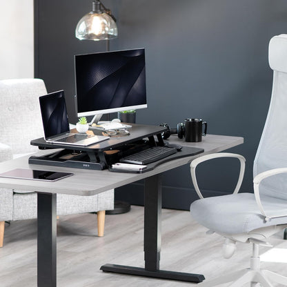 VIVO 26 inch Desk Converter, K Series, Height Adjustable Sit to Stand Riser, Dual Monitor and Laptop Workstation with Keyboard Tray, Black, DESK-V026KB