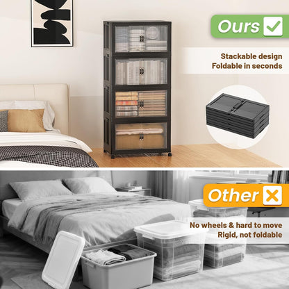 SAILUN 145Gal/580Qt Collapsible & Stackable Storage Bins with Door & a Lid,Perfect for Blanket Storage, Pillow Organizer, Bedroom Closet & Living Room, Black 26" W x 17" D x 71" H